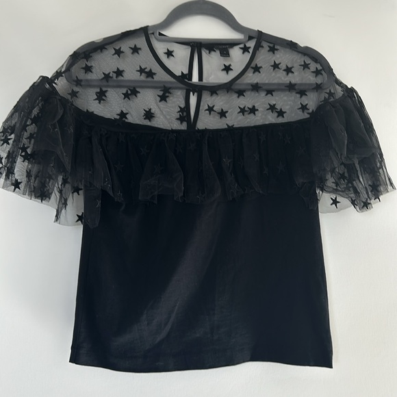 J. Crew Black Star Mesh Top S EUC - Picture 2 of 7